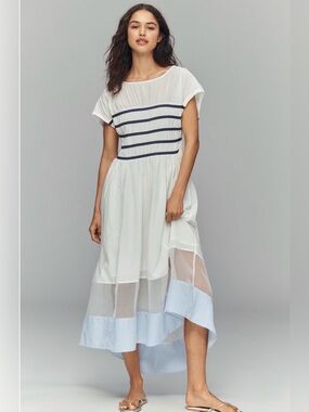 NWT Anthropologie Maeve Smocked Sheer Hem Midi Dress